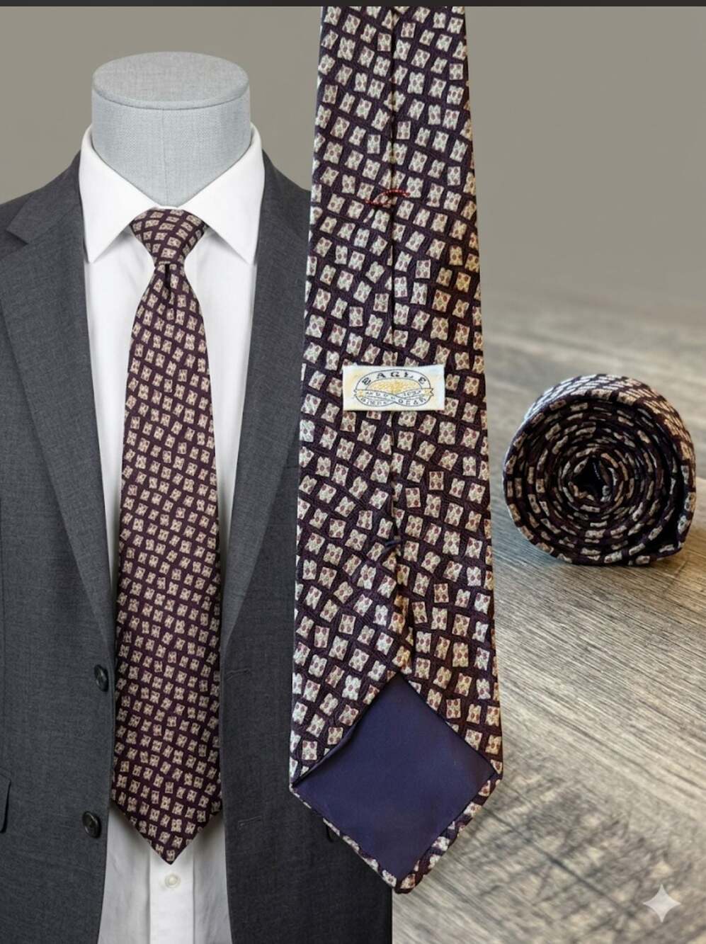 Eagle Menswear Silk Geometric Pattern Necktie